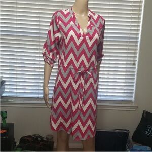 Tacera s mod zig zag pattern shirt dress drawstring waist cuffed sleeves